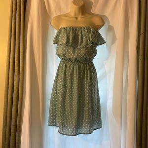 Light Blue with White Dot + Ruffles Mini Dress, Francesca’s Collection, Medium